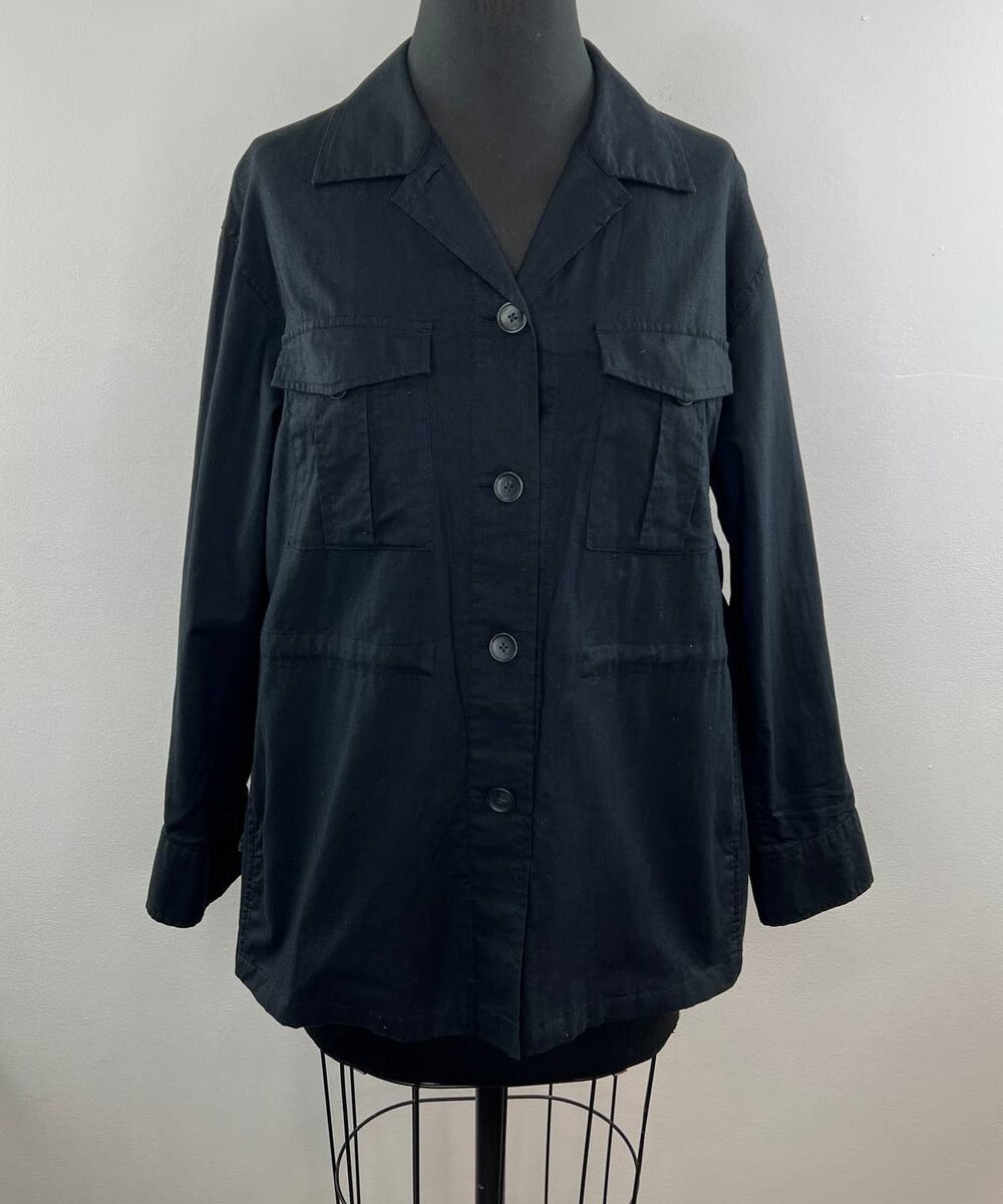 UNIQLO Black Cotton-Linen Long Sleeve Relaxed Utility Shirt Jacket Shacket XS